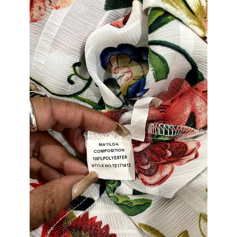 Matilda White Blouse w/ Floral Print. Size L (EUC) - Picture 7 of 7